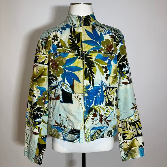 Chicos Multicolor Tropical Print Cotton Jacket Full Zip Womens Size 1 (Medium M) - Picture 1 of 12